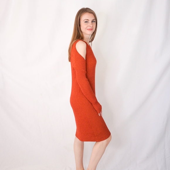 BCBG MaxAzria Orange Rib Cold Shoulder Knit Dress - Picture 3 of 8